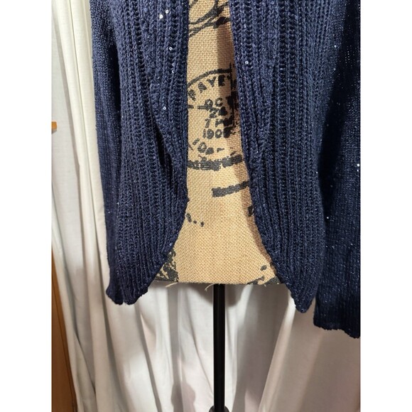 Chico’s Size 2 Blue Sequin Metallic Open From Cardigan Knit - Picture 3 of 9